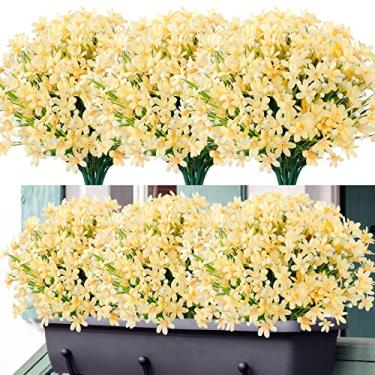 Imagem de SOMYTING 8 pacotes de flores artificiais de narcisos ao ar livre, resistentes a UV, flores falsas, arbustos para ambientes internos e externos, varanda, janela, caixa, casa, escritório, decoração de