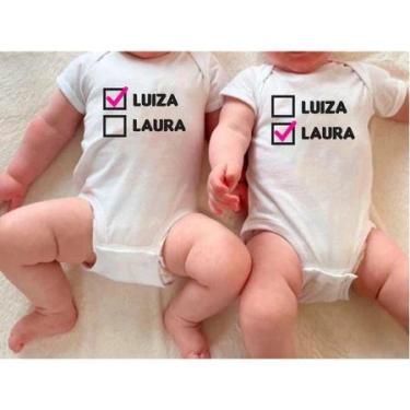 Imagem de Kit 2 Body de Bebê Irmãos Gêmeos Personalizado com Nomes Divertido - L