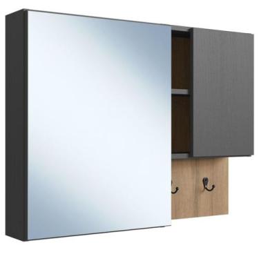 Imagem de Armario Para Banheiro Com Espelho 02 Portas 80cm Mel Grafite PRODDY - 