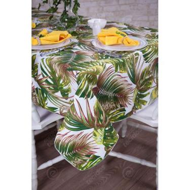 Imagem de Toalha de Mesa Retangular em Tecido Jacquard Estampado Tropical Folhag