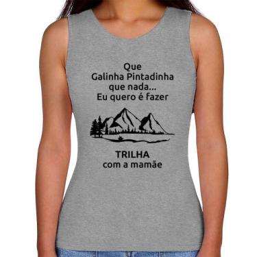 Imagem de Regata Feminina Trilha com a mamãe Trekking - Foca na Moda, Cinza, G
