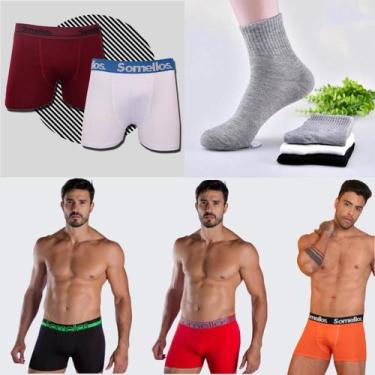 Imagem de Kit 02 Cuecas Boxer Adulto + 03 Pares Meias Esportiva Longa Masculino 