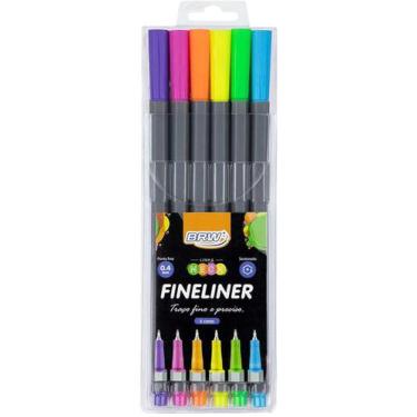 Imagem de Caneta Fineliner Neon 0.4mm Estojo 6 Cores - BRW