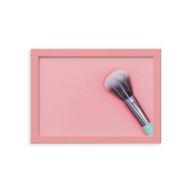 Imagem de Quadro Pincel Maquiagem Fundo Rosa Moldura Rosa 22x32cm - Quartinhos