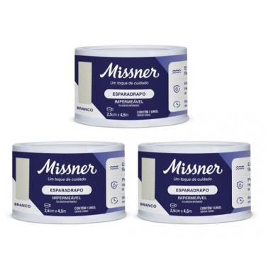 Imagem de Kit 3 Esparadrapo Impermeável 2,5cm X 4,5m Branco - Missner