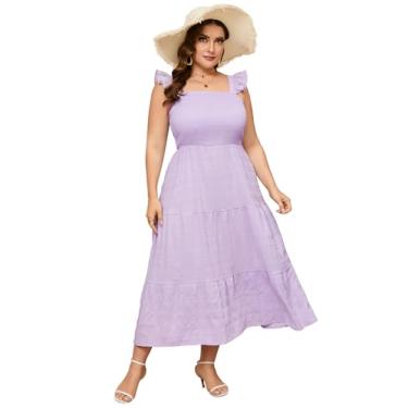 Imagem de ShopWonder Vestido maxi feminino plus size sem mangas, cintura alta, plissado, vestido midi casual de verão, Roxo claro, 3G