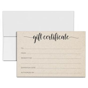 Imagem de 321Done Certificados de presente rústicos com envelopes (24 cartões e envelopes) Feito nos EUA – Enchimento em branco simples bronze genérico 10 x 15 cm, pequeno negócio, spa de beleza, salão e cupons de aniversário