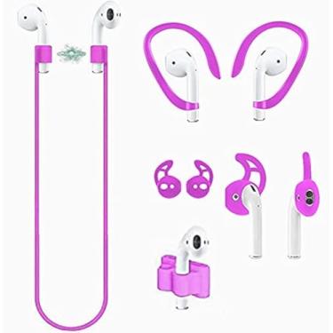 Imagem de Loirtlluy Acessórios antiperda 4 em 1 para Airpods, cabo magnético com alça para AirPods, ganchos e capas compatíveis com Airpods 1 e 2, suporte de pulseira de relógio AirPods, roxo