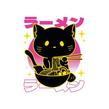 Imagem de Vaporwave Chat Mangeant Du Ramen - Carnet De Notes Pour Otakus: Carnet de notes DIN A5 (6x9) pour les nerds et les geeks de la culture japonaise avec ... jours de la semaine pour la fonction journal.