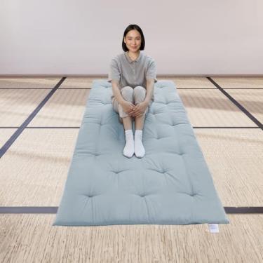 Imagem de Colchão de futon japonês, tapete de tatame dobrável, almofada de dormir, espreguiçadeira infantil dobrável (cinza claro, solteiro)