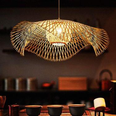 Imagem de Luminária pendente retrô de bambu E27 Lustre de rattan natural Iluminação rural Lâmpada de teto tecida à mão Quarto Restaurante Sala de estar Decoração de café Lâmpada economizadora de energ