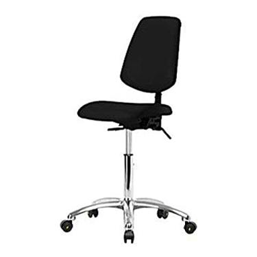 Imagem de Thomas 1163W36 ESD/Cleanroom Vinil Cadeira de altura média com encosto médio, base cromada, sem inclinação, sem braços, anel de pé cromado, rodízios ESD, preto