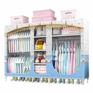 Imagem de Guarda-roupa Armário grande com zíper totalmente fechado, armação de tubo de aço, pano de cetim, guarda-roupa resistente, durável, simples para quarto armário