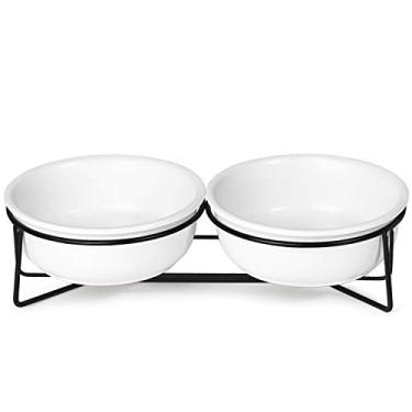 Imagem de MUZITY Tigelas elevadas de cerâmica para gatos e cães pequenos, pratos para animais de estimação com suporte de metal elevado, 473 ml