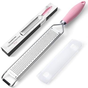 Imagem de Rainspire Ralador Zester com Alça, Ralador de Queijo Zester de Limão para Cozinha Aço Inoxidável, Queijo Parmesão Alho Noz-Moscada Chocolate Frutas Legumes Gengibre Ralador, Fino, Rosa