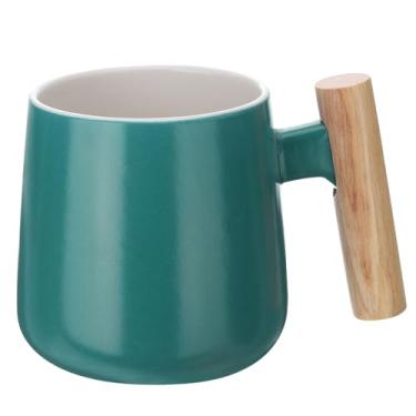 Imagem de HARFINGTON Caneca de café de cerâmica 364 g com cabo de madeira simples canecas de café grandes xícara de chá de cerâmica feita à mão para café com leite e sopa de chá para escritório, casa e