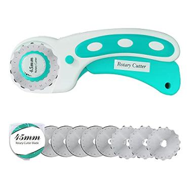 Imagem de Cortador rotativo de 45 mm com 9 peças de lâminas extras, cortador de rolo ergonômico com trava de segurança para tecido, couro, artesanato, costura, acolchoamento, cortador rotativo de tecido,
