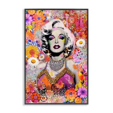 Imagem de Stupell Industries Design de parede hippie Bedecked Marilyn emoldurado giclée por Jess Stempel, moldura preta, 40,6 x 61 cm