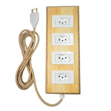 Imagem de Extensão Madeira Régua Elétrica 4 Tomadas Branca - Mycena Studio