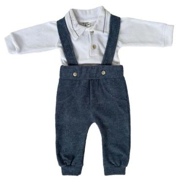 Imagem de Kit 2 Peças Macacão Body Roupinha Bebê Suspensório Plush - Vaninha Bab