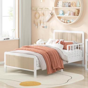 Imagem de Cama Infantil Timy com Cabeceira Estofada e Estrutura de Metal Branco