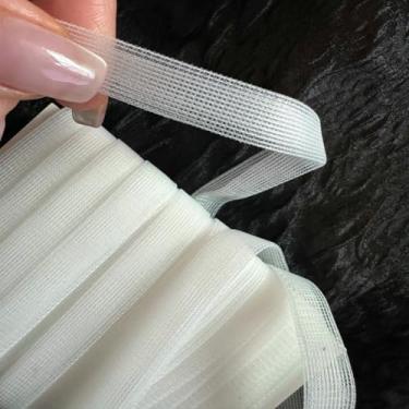 Imagem de Fita de malha dobrável dupla, 50 metros, fita de tecido de poliéster premium para sutiãs, acessórios de costura, roupas artesanais de casamento (off-white)