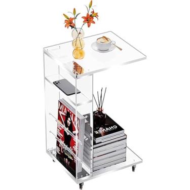 Imagem de Mesa lateral de acrílico transparente com rodas bloqueáveis, mesa de canto em forma de C para sofá, pequenas mesas de centro para espaços pequenos (transparente)
