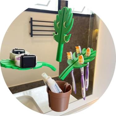 Imagem de Porta Objetos para Espelho em Formato de Costela de Adão, 3 Ramos, Feito em Impressora 3D, Fixação com Fita Dupla Face