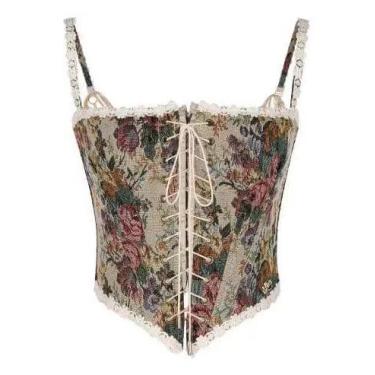 Imagem de G3001-Blusa Top Cropped Corselet Floral Estampa Amarração 4s1001 - XUM