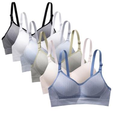 Imagem de GAOIYO Sutiã de treinamento para meninas adolescentes, algodão, alças ajustáveis, respirável, pacote com 6, Tom de pele preto, branco, cinza, azul, verde, 34A/B