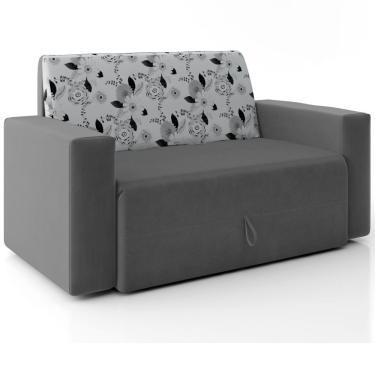 Imagem de Bicama Sofá Cama Mamflex Mirante 5000 com braço 2 lugares em tecido Veludo Floral Cinza