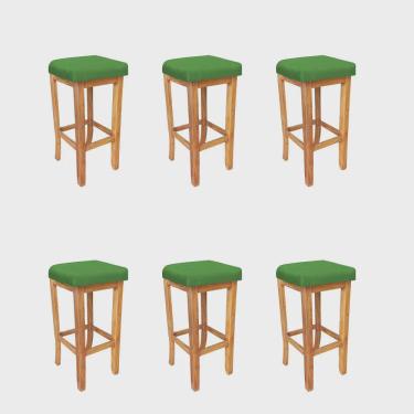 Imagem de Kit 06 Banqueta Alta Ben Gourmet Balcão Bistrô Cozinha Base Madeira Maciça Sintético Verde - Ahz Móveis