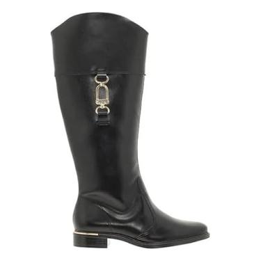Imagem de Vizzano Bota Montaria Feminina, Cano Alto, Couro Sintético Preto, Detalhe Dourado (Preto, BR, Adulto, Numérico, 35)