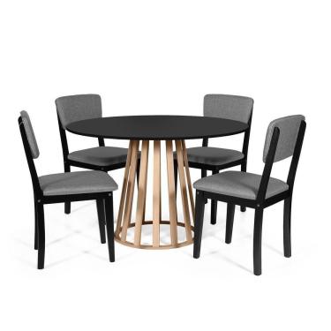 Imagem de Mesa De Jantar Redonda Gabi Pret/jade Com 4 Cadeiras Estofadas Ella Preto/cinza Escuro