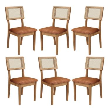 Imagem de Kit 6 Cadeiras com Assento Estofado Encosto em Tela 100% MDF Freijó Veronese Dalla Costa
