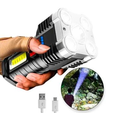 Imagem de Lanterna Potente Recarregável Longo Alcance 5 Led Com Strobo Cor Da Lanterna Preto Cor Da Luz Branco