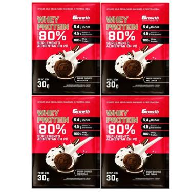 Imagem de Kit com 4 Saches  Whey Protein 80% 30g Growth Cookies And Cream