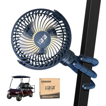 Imagem de 10L0L Ventilador de carrinho de golfe - suporte universal, bateria de 8000 mAh, ventilador de 3 velocidades, luz LED, tempo de execução de 56 horas, função de carregamento reverso para carrinho de