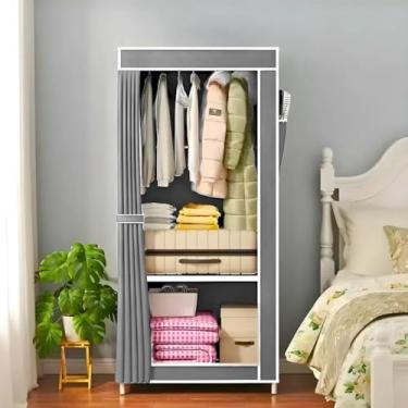 Imagem de ManiaCompleta - Guarda Roupa Solteiro Dobrável, Armário Organizador, Multiuso para Roupas e Sapatos - Cinza