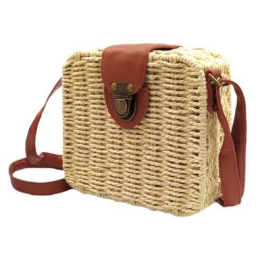 Imagem de Bolsa quadrada de palha sintética - moda praia BL-086 - Rayson, Bege