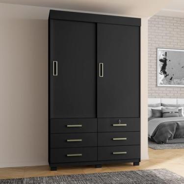 Imagem de Guarda Roupa Solteiro 2 Portas de Correr 6 Gavetas Buzios Preto - Rud 