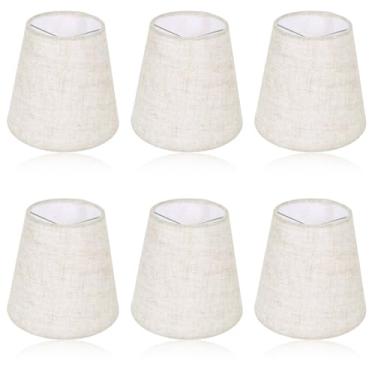 Imagem de Conjunto de 6 abajures para lustre, mini barril de 12,7 cm, abajur de linho, com clipe pequeno, para candeeiro de mesa, arandela, teto, candelabro
