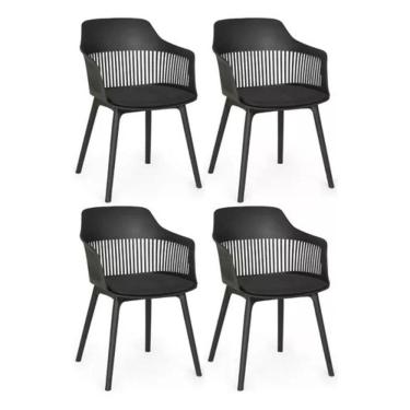Imagem de Kit 4 Cadeiras De Jantar Estofada Marcela Montreal Polipropileno Preto