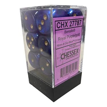 Imagem de Chessex Bloco luminário de dados Boreal 16 mm d6 roxo royal/dourado (12 dados) (27787)