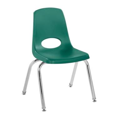 Imagem de Cadeira escolar empilhável de 35,5 cm, assento de estudante empilhável com pernas de aço cromado e deslizadores esféricos; para sala de aula, escola em casa ou espaço de aprendizagem - verde