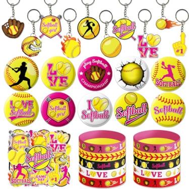 Imagem de M AMFEOV Decorações De Aniversário Softball, 80 Festa, Incluindo 10 Pulseiras, Alfinetes, Chaveiros E 50 Adesivos, Com Tema Divertido