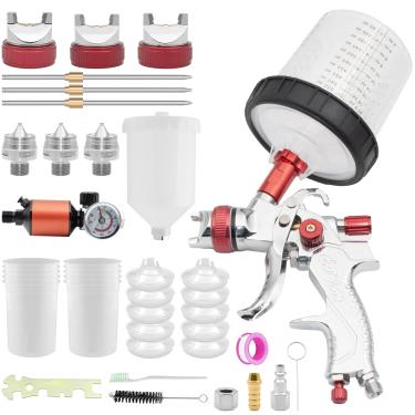 Imagem de ZOSANY pistola de pulverização de alimentação por gravidade hvlp, kit de pistola de pintura automotiva com bicos de 1,4, 1,7, 2,0 mm, 10 copos de tinta descartáveis ​​de 600 cc e tampas, regulador d