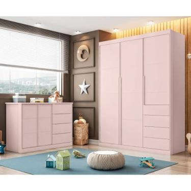 Imagem de Conjunto Infantil Guarda Roupa e Cômoda Jade 100% MDF Rose Semi Brilho