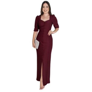 Imagem de Vestido Longo Tubinho com Fenda Botões Moda Cristã - KOPYTTA, Marsala,