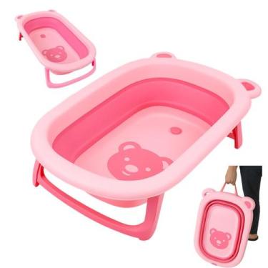 Imagem de Banheira Dobravel de Bebe com Suporte Rosa Snel Home, Rosa, único